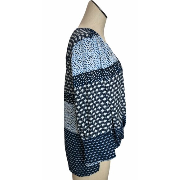 New Directions Blouse Shirt Top Womens Small Blue White Career Work Boho Pullove - Picture 4 of 5